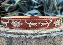 Load image into Gallery viewer, Embroidered Floral Western Buckle Belt (medium brown)
