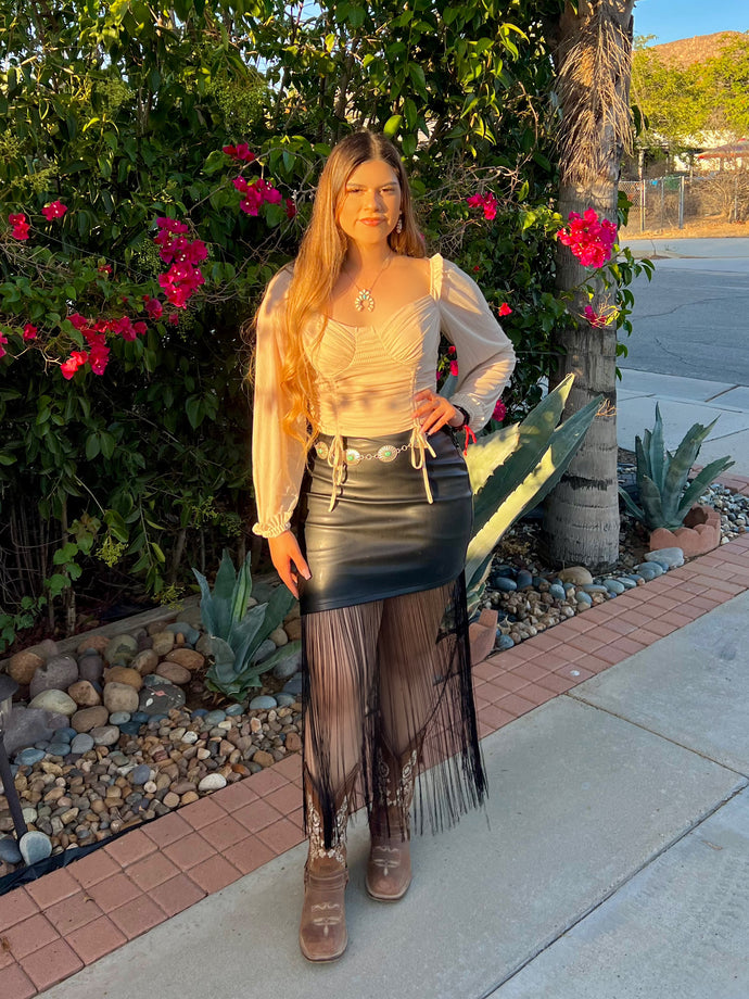 Teresa Leather Fringe Skirt
