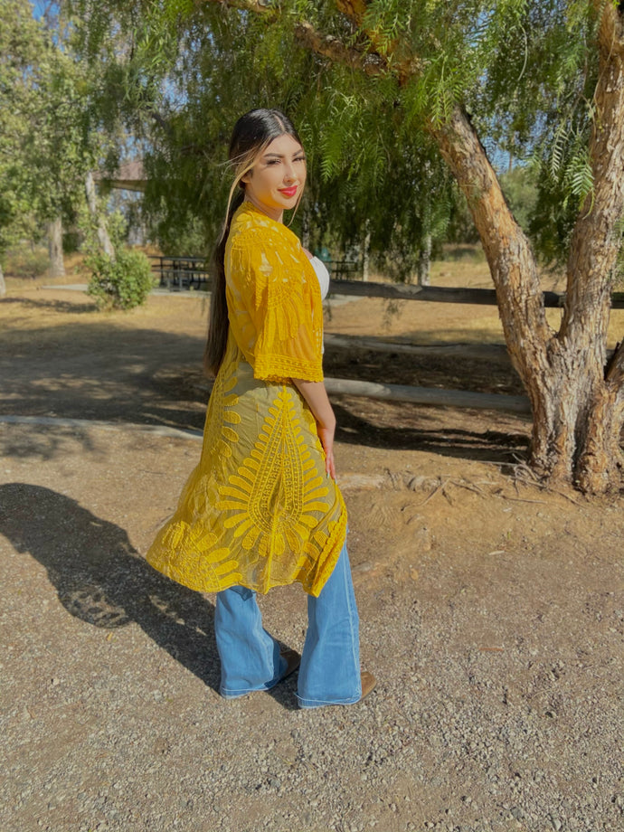 “Brissa” Sheer Lace Kimono (yellow)