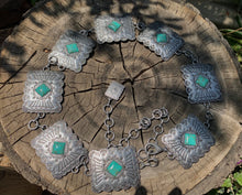 Load image into Gallery viewer, Squared Concho Turquoise Stone Chain Belt
