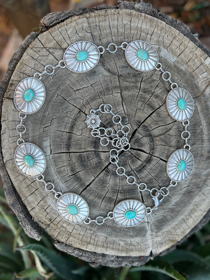 Silver Western Turquoise Stone Chain Belt